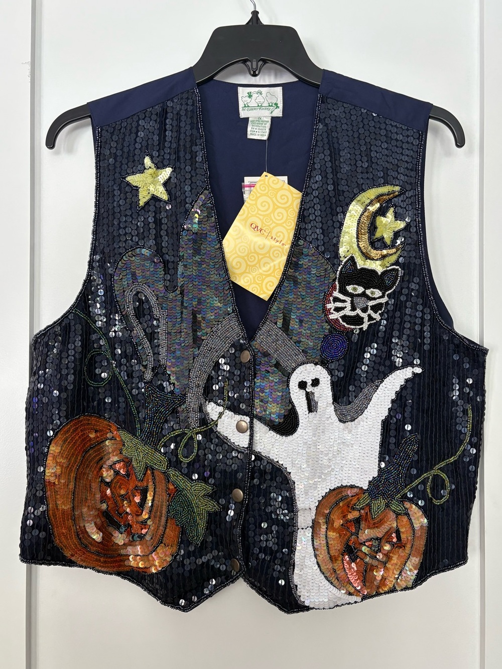 Vintage 90s Quacker Factory Halloween Sequin Vest Women’s 1XL NWT Pumpkins Ghost